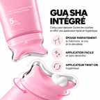 Applicateur gua sha intégré au tube SCULPTÉ : épouse la mâchoire, le cou et le décolleté, embout twist-on hygiénique